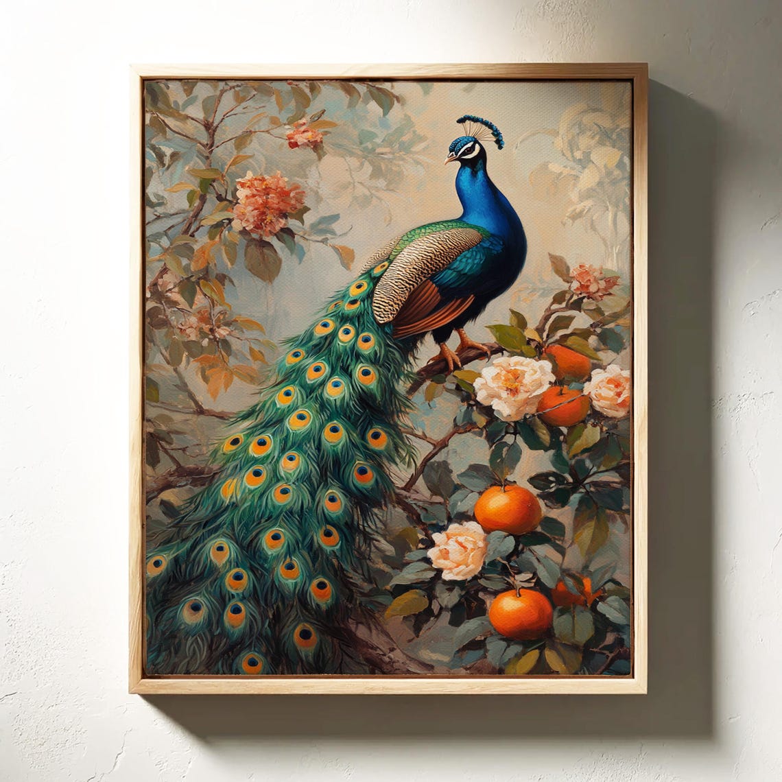 Majestic Peacock On Blossoming Branch With Oranges Vintage Poster - Image 7