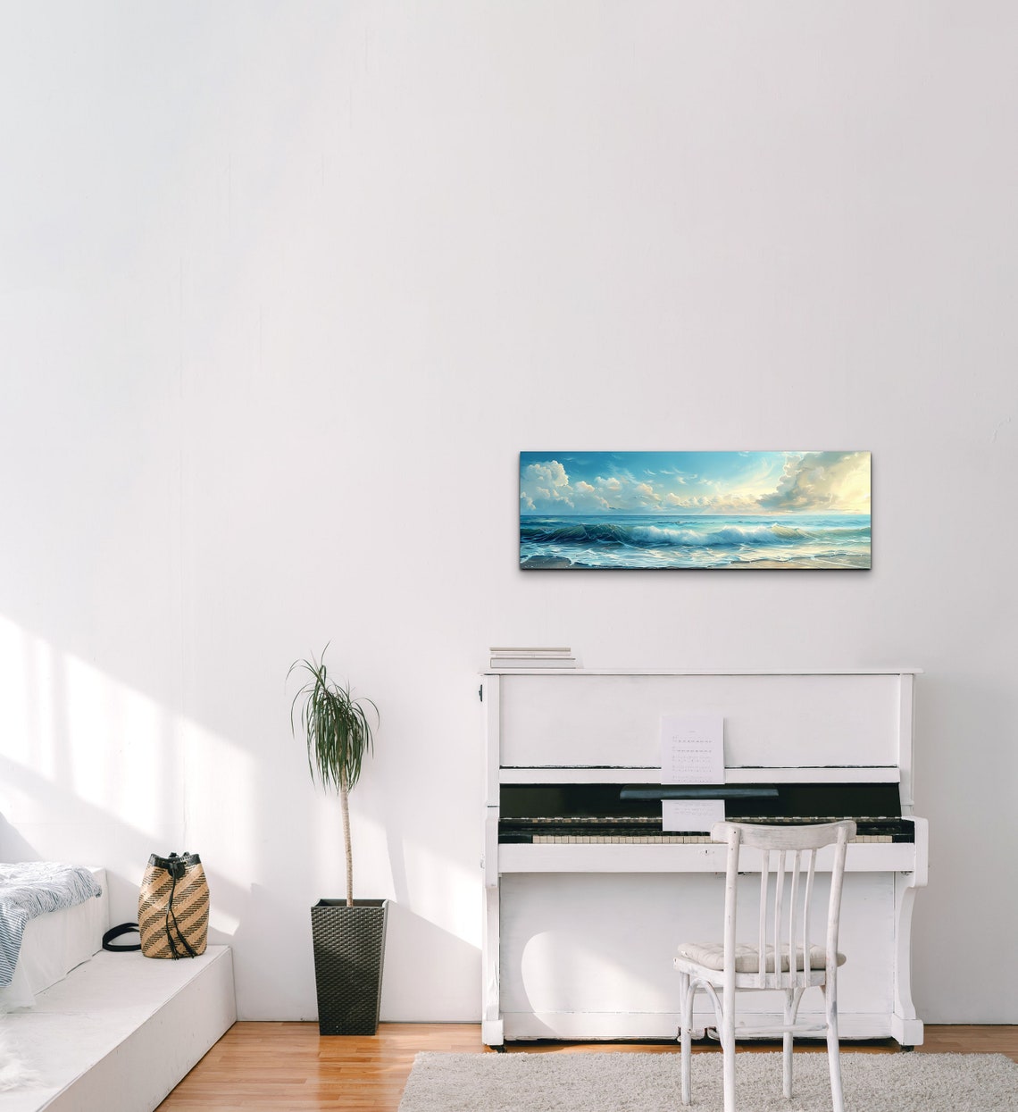 Sunlit Ocean Waves Breaking On Sandy Beach Seascape Art Poster - Image 4