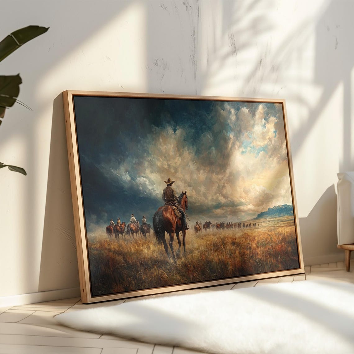 Cowboys Herding Cattle Across Windswept Prairie Western Poster - Image 2