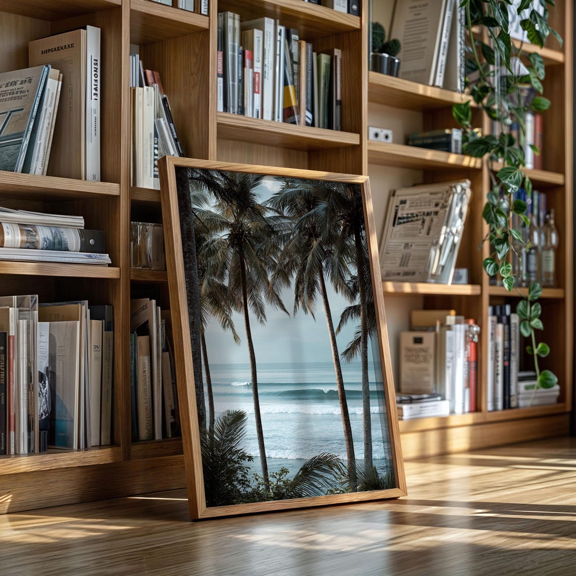 Tropical Palm Trees Ocean View Photography Serene Coastal Poster