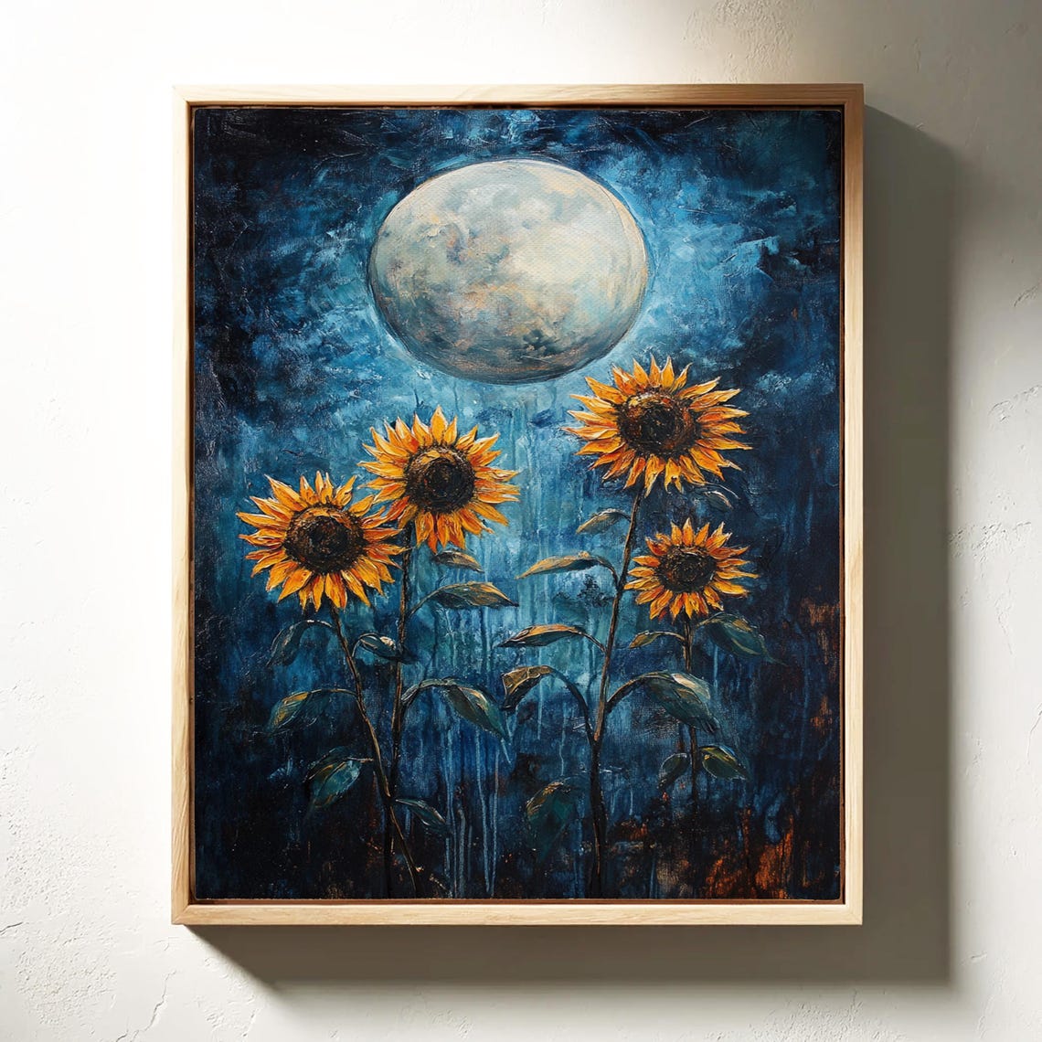 Golden Sunflowers Under a Large Moon in a Starry Night Sky Poster - Image 6