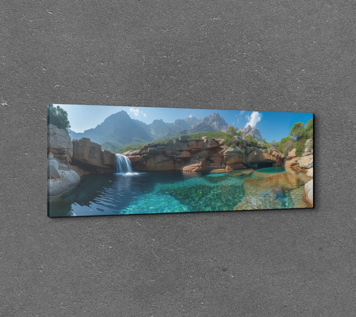 Turquoise Waterfall Pools Beneath Rocky Cliffs Panorama Wall Art - Image 7