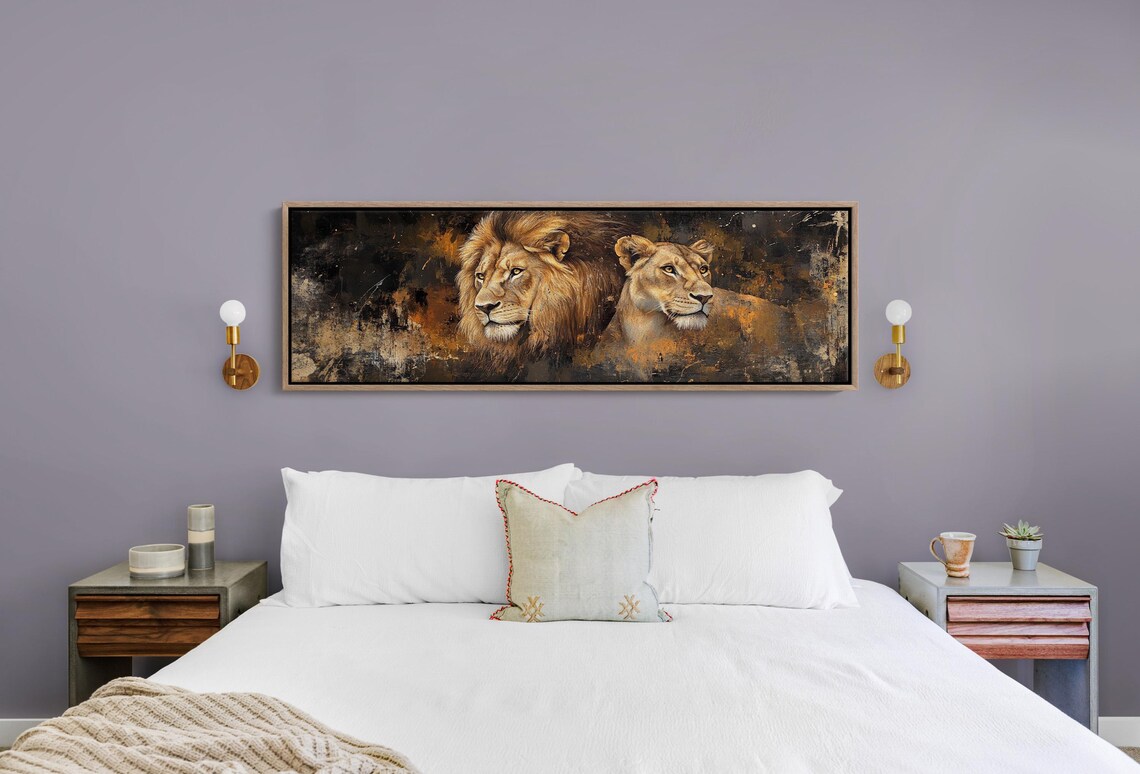Lion And Lioness Abstract Gold Wildlife Safari Big Cat Art Poster - Image 2