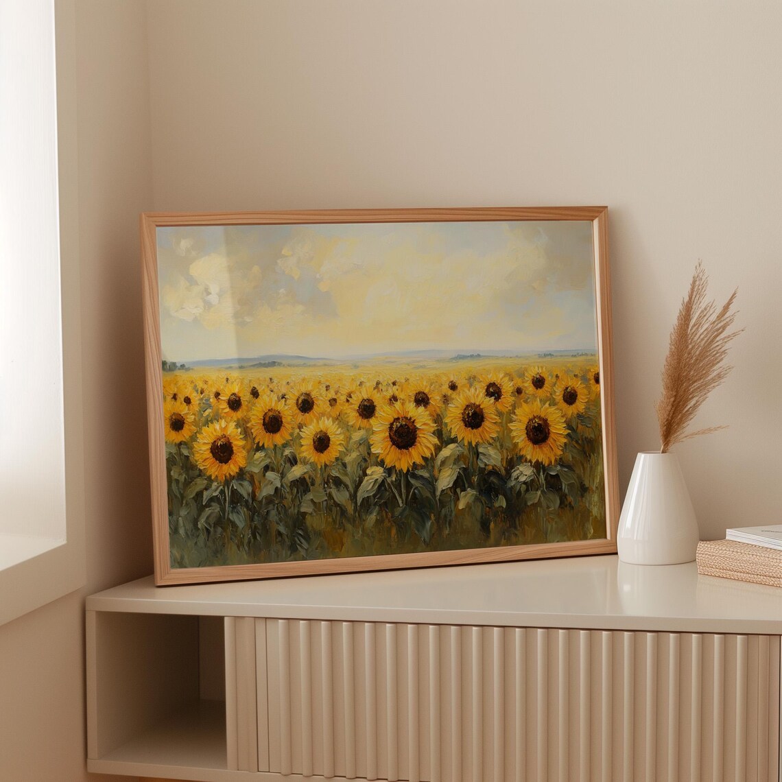 Golden Sunflower Field Under a Bright Summer Sky Landscape Poster