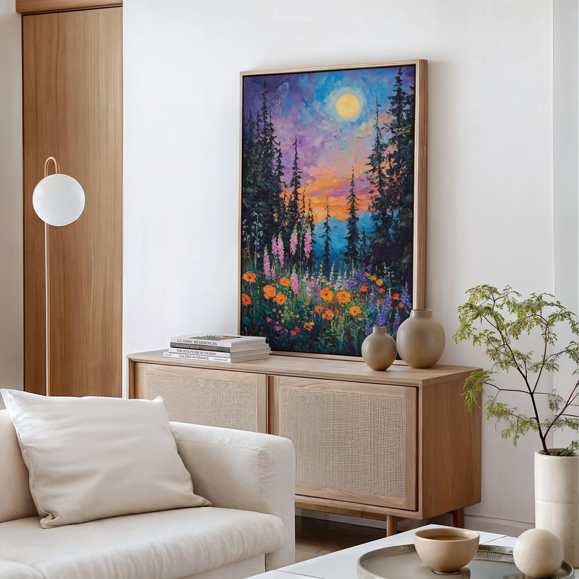 Full Moon Above Evergreen Forest And Colorful Wildflower Field Poster - Image 5