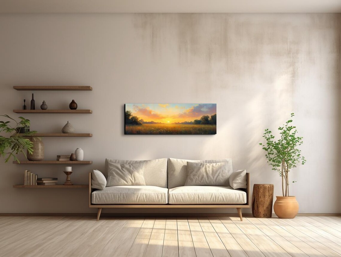 Golden Sunset Over Wildflower Field Country Panoramic Poster - Image 4