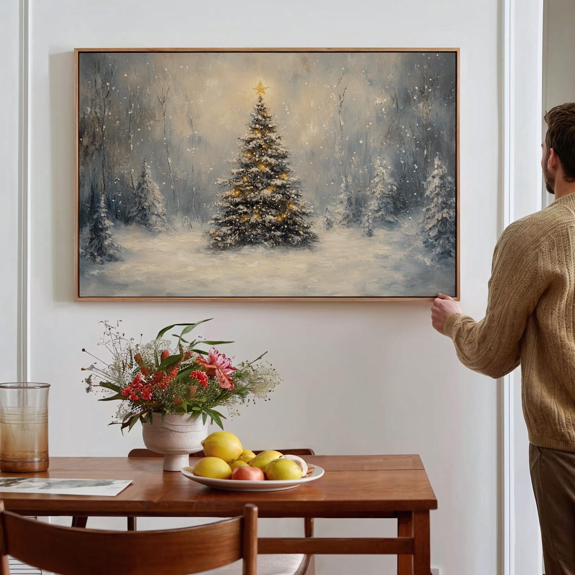 Snowy Christmas Tree Star Night Winter Wonderland Scene Poster - Image 4