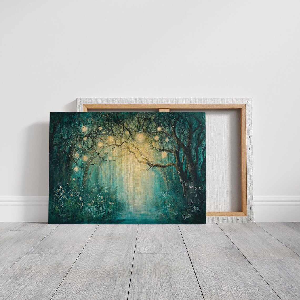 Whimsical Forest Path With Hanging Lights, Art Print - Image 3