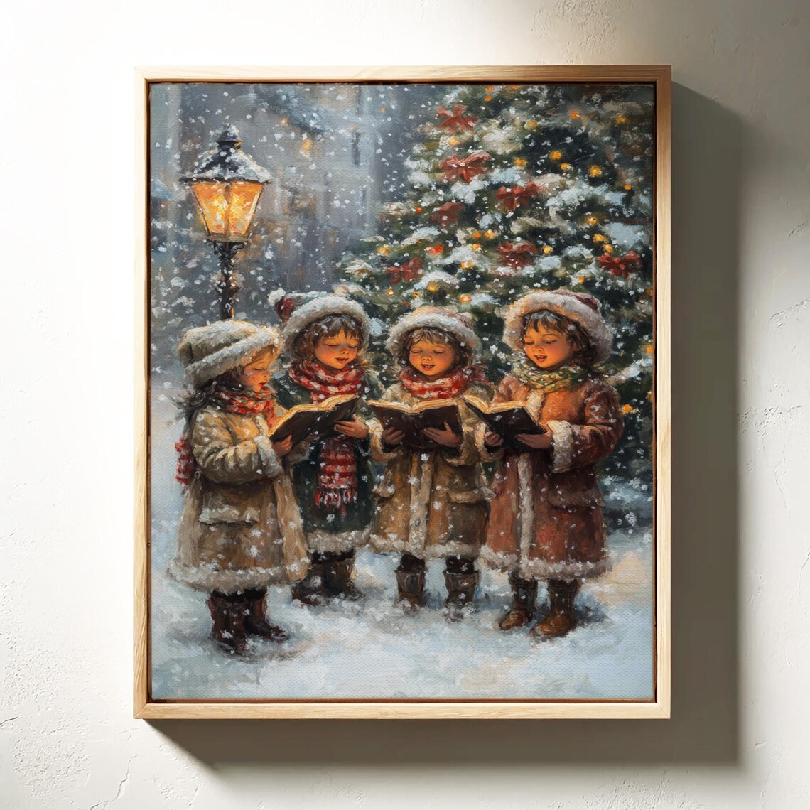 Christmas Carolers Singing Snowy Village Night Vintage Poster - Image 4