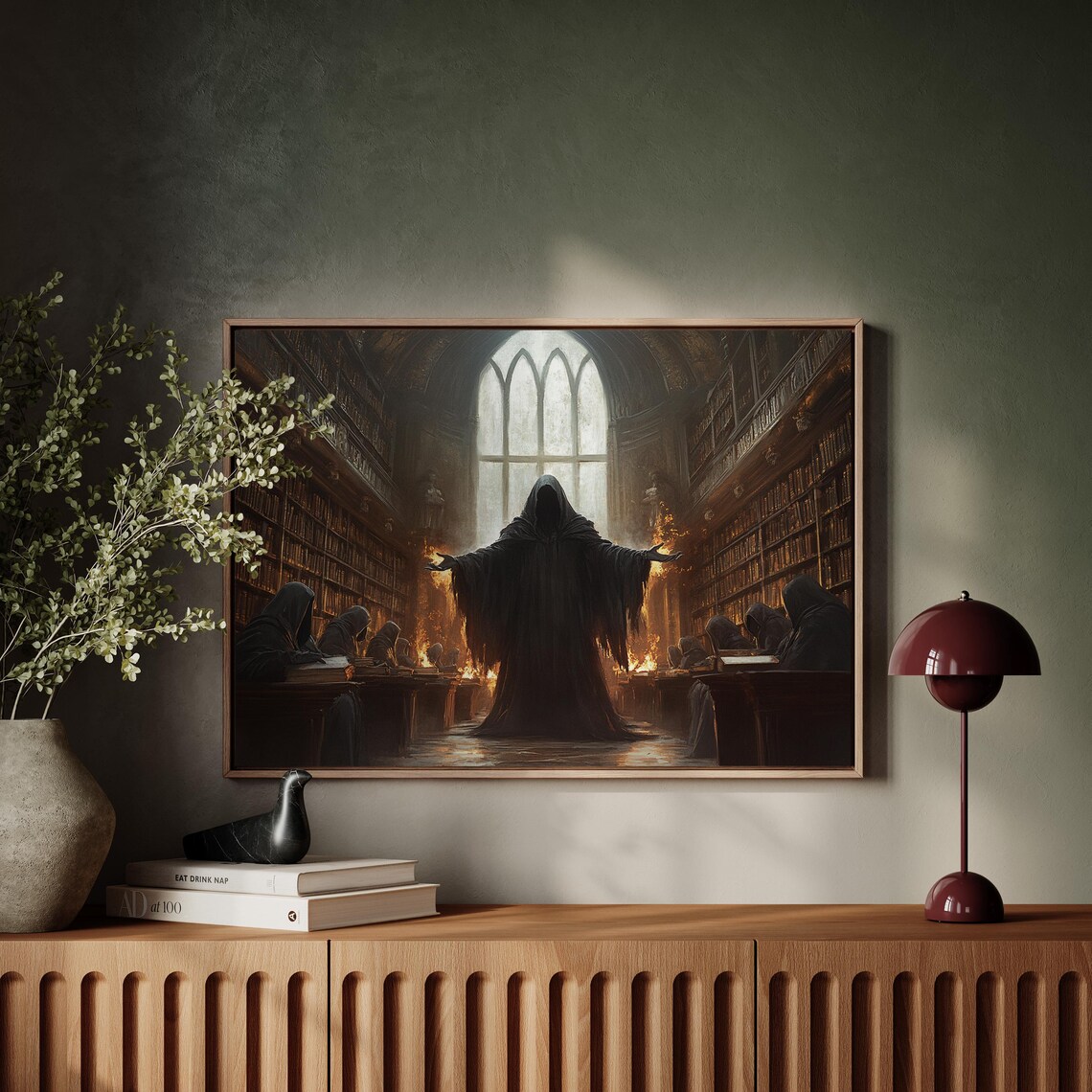 Dark Sorcerer In Gothic Library Hooded Figure Fantasy Wall Poster - Image 3