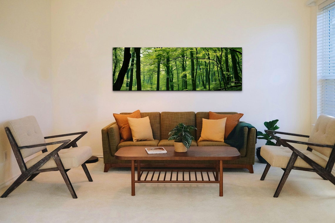 Panoramic Sunlit Green Forest Trees Landscape Nature Wall Art - Image 5