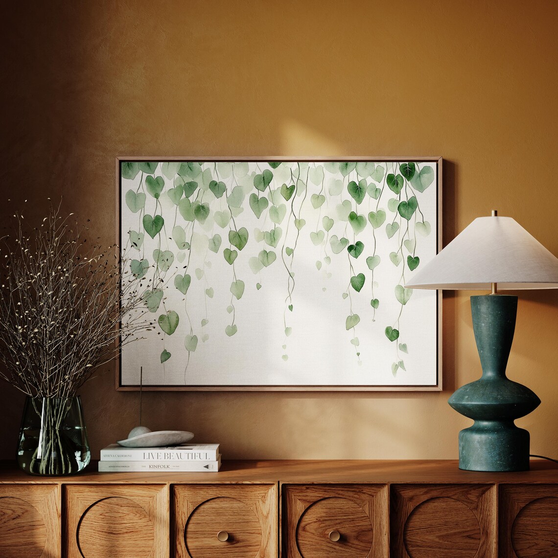 Watercolor Green Heart Leaves Botanical Art