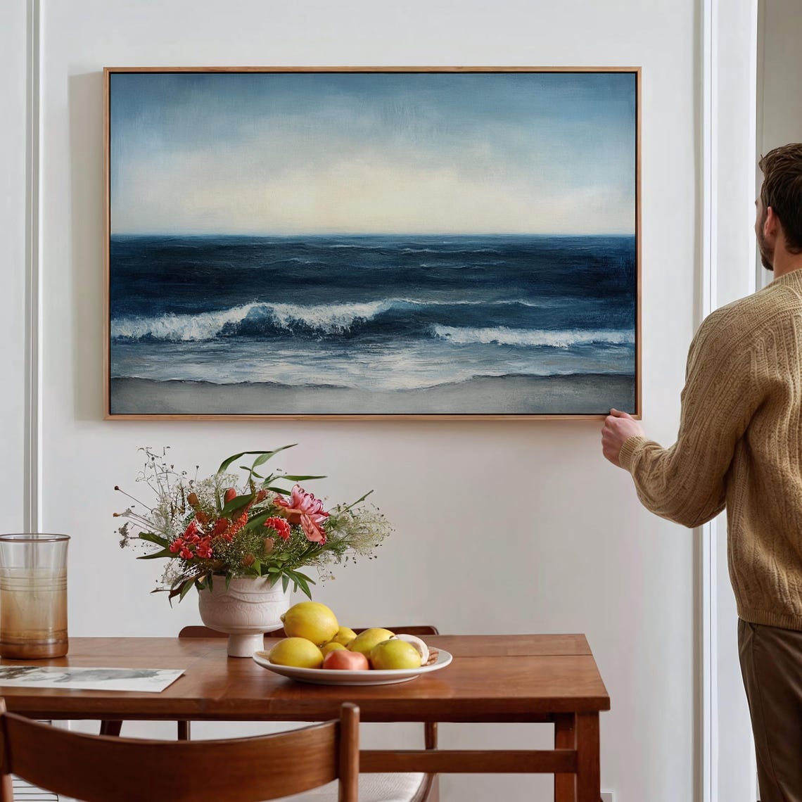 Dark Ocean Waves Moody Seascape Wall Art Coastal Nautical Print Deep Blue Beach Painting Minimalist Ocean Decor - Image 3