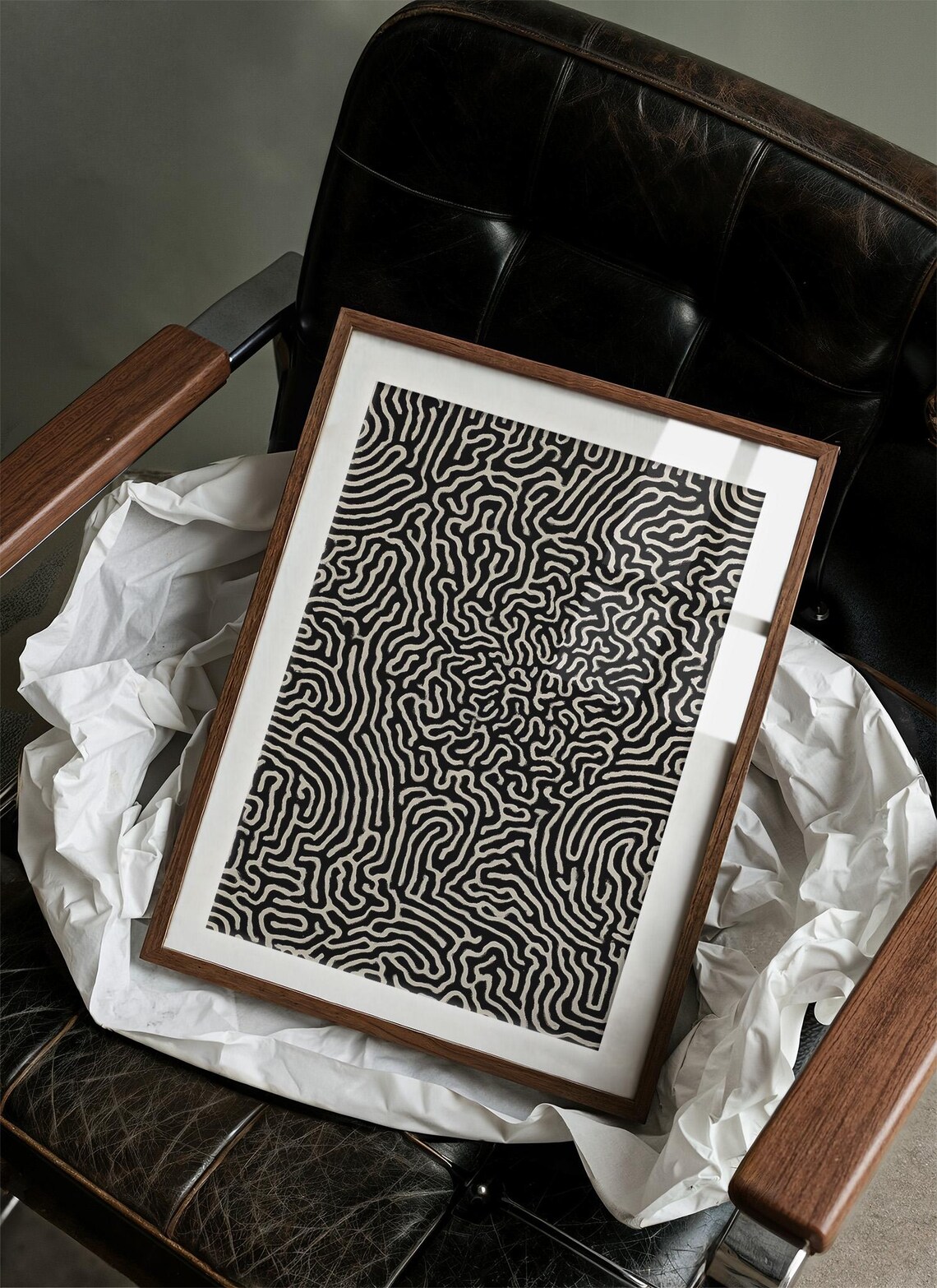 Black and White Abstract Line Maze Modern Minimalist Pattern Art Poster