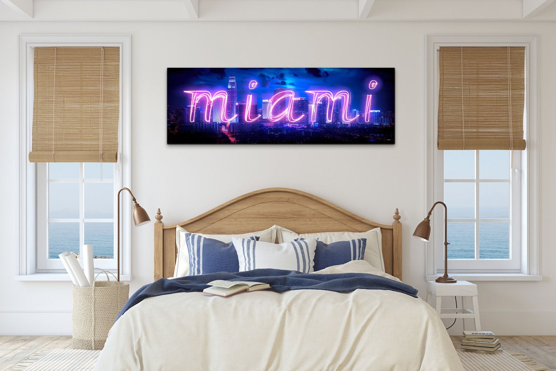 Miami Neon Script Sign Night Skyline Panoramic Urban Glow Poster - Image 5