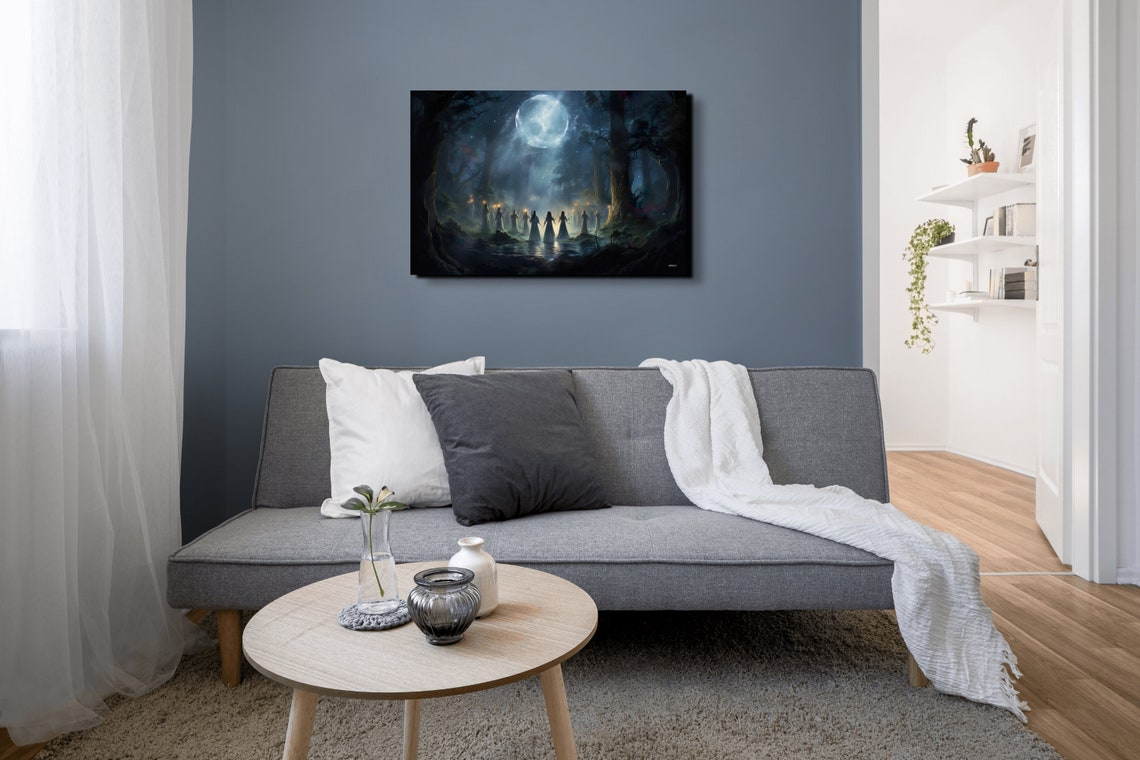 Witches Ritual In Moonlit Forest Under Full Moon Fantasy Poster - Image 6