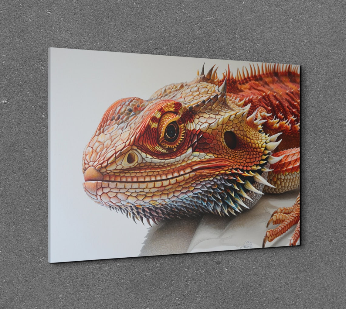 Bearded Dragon Close Up Portrait Fiery Orange Reptile Art Poster - Image 2