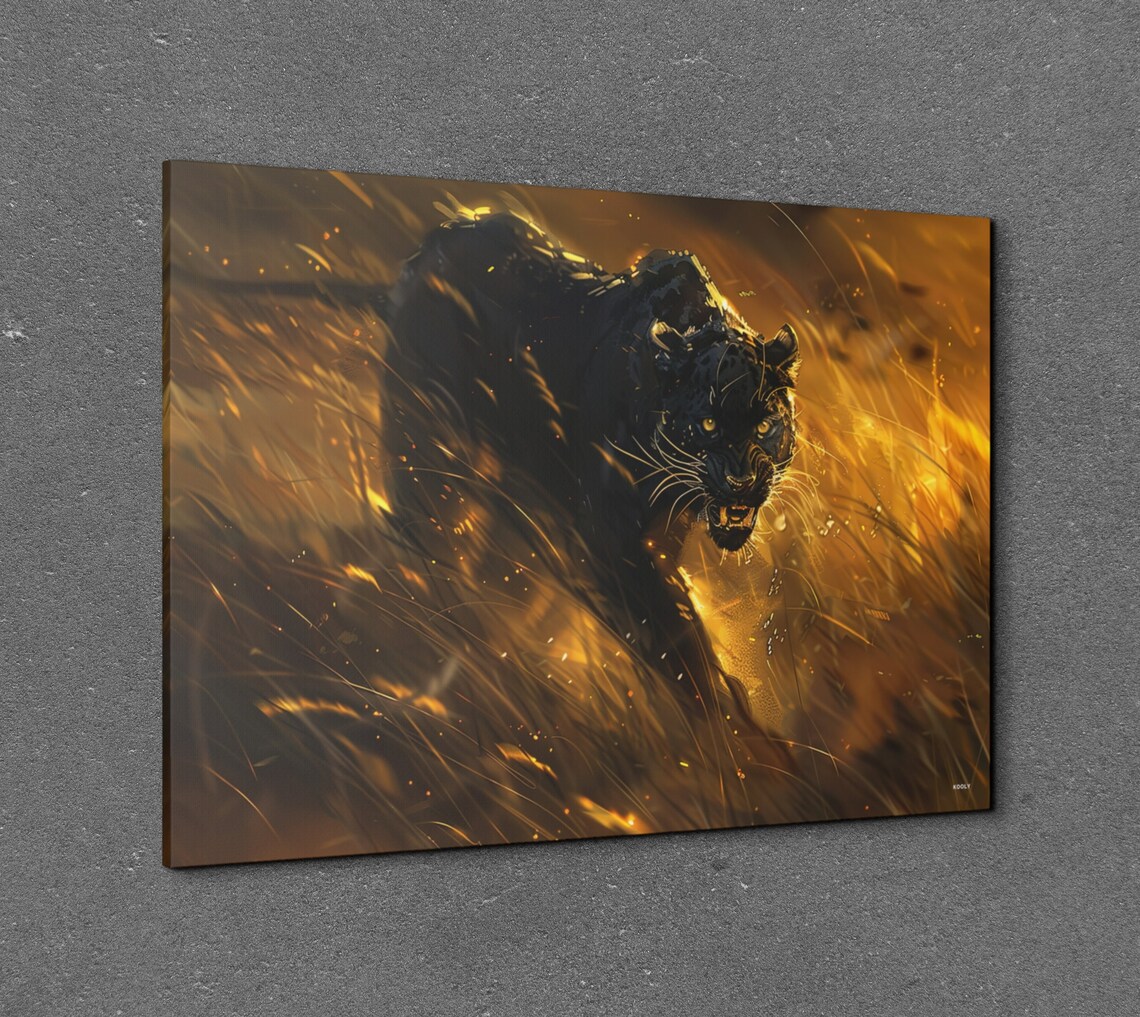 Black Panther Stalking Golden Grass Dramatic Wildlife Poster - Image 3