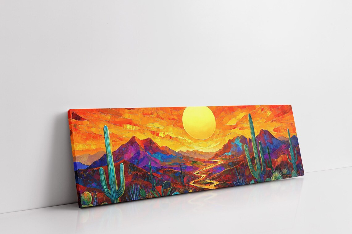 Vibrant Desert Sunset Saguaro Big Sun Cactus Landscape Poster - Image 7