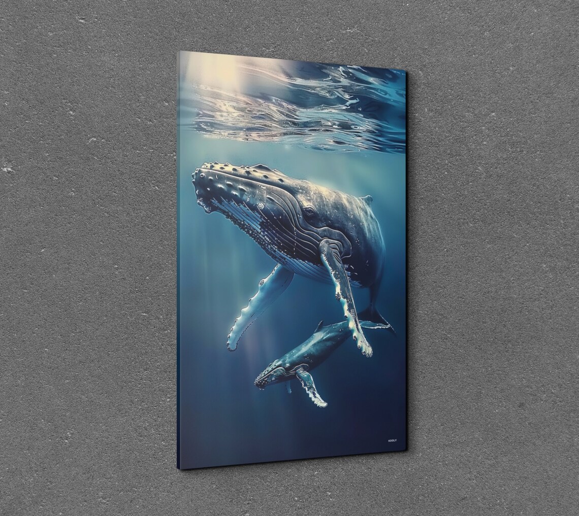 Humpback Whales Swimming Sunlit Underwater Seascape Scene Poster - Image 7