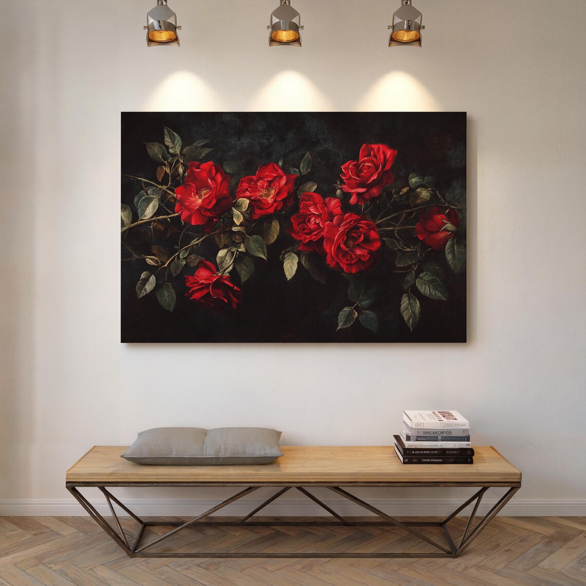 Elegant Red Roses Floral Painting, Modern Decor - Image 7