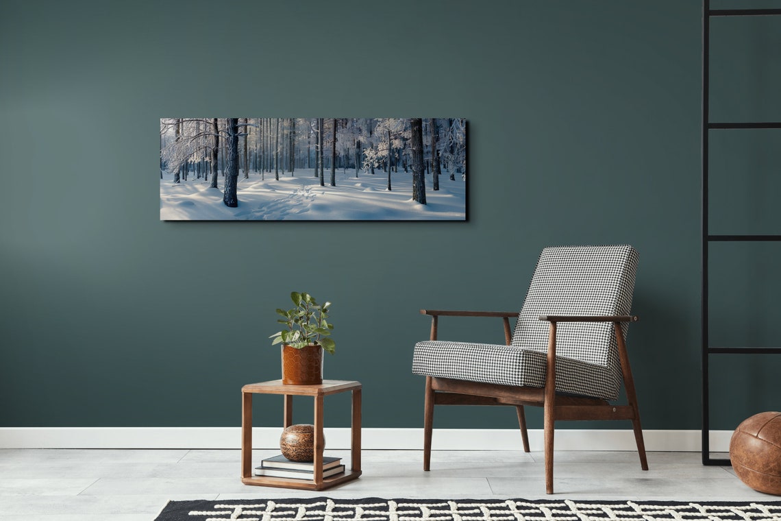 Frosted Winter Forest Cool Blue Snow Panoramic Nature Poster - Image 4
