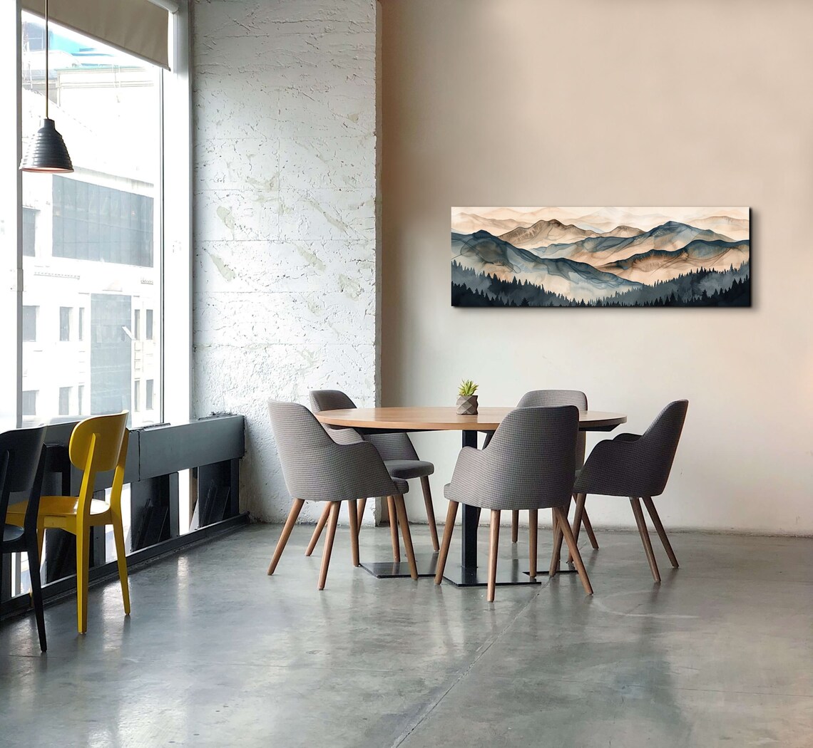 Geometric Smokey Tree Lined Mountain Range Art Print - Image 7