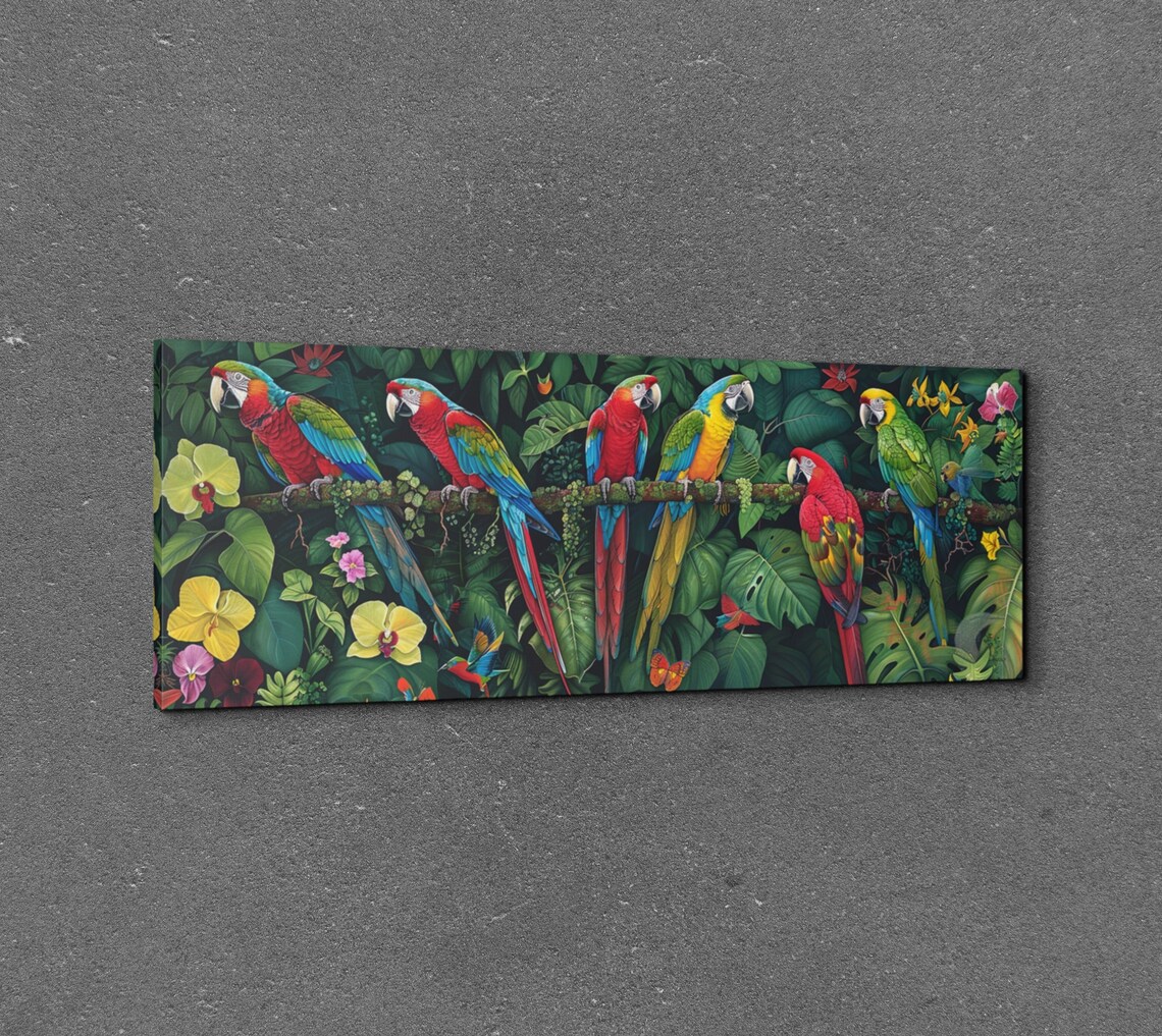 Panoramic Rainforest Scene With Parrots Art Print - Image 3