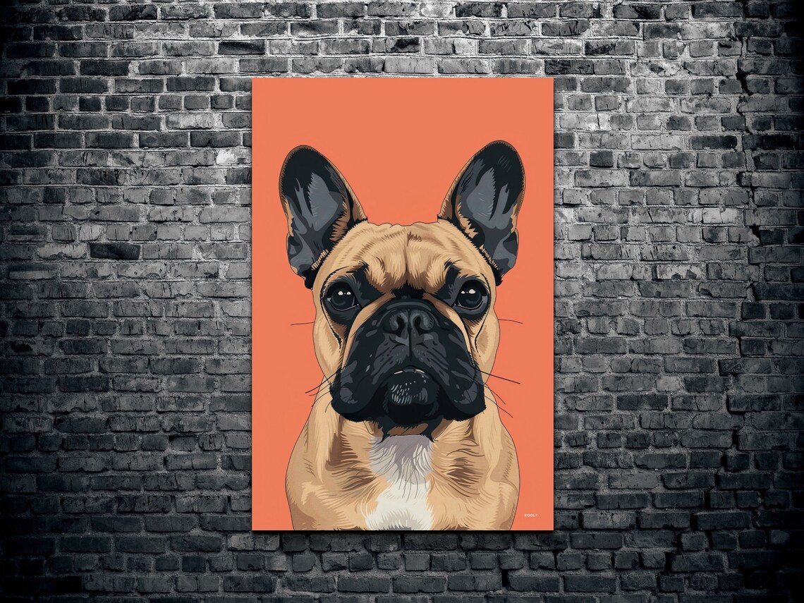 French Bulldog Portrait Coral Background Modern Dog Art Print - Image 2