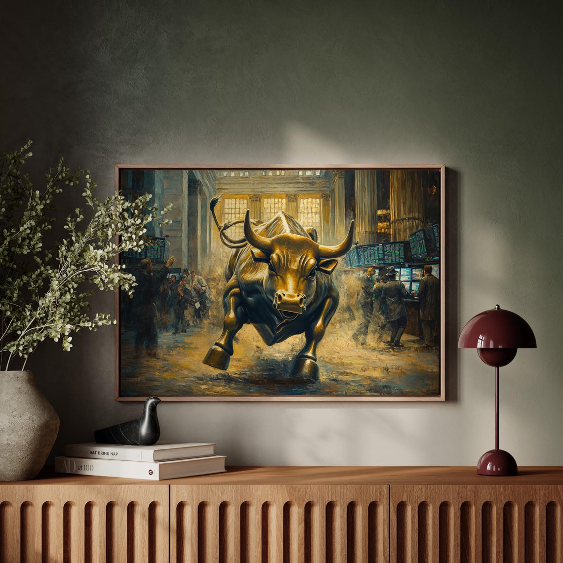 Wall Street Bull Stock Market Art Financial Success Print Bullish Market Painting Trading Office Decor Investor Gift