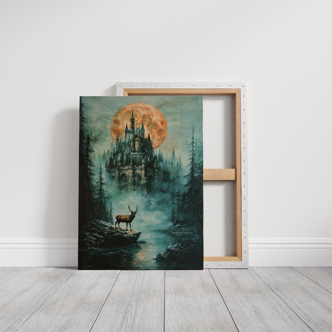 Enchanted Castle and Stag, Mystical Forest Landscape - Image 7
