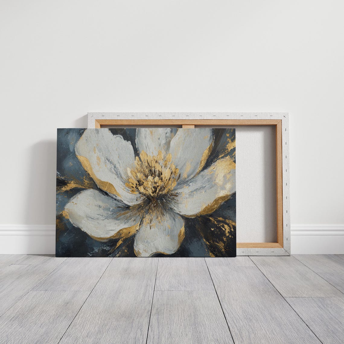 Abstract White And Gold Flower Art Textured Floral Dark Gray Poster - Image 3
