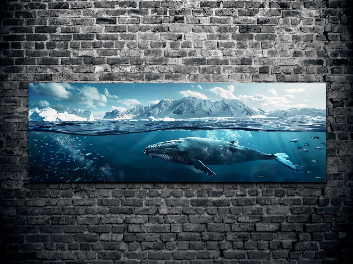 Humpback Whale Arctic Ocean Above Below Water Panoramic Wall Art - Image 2