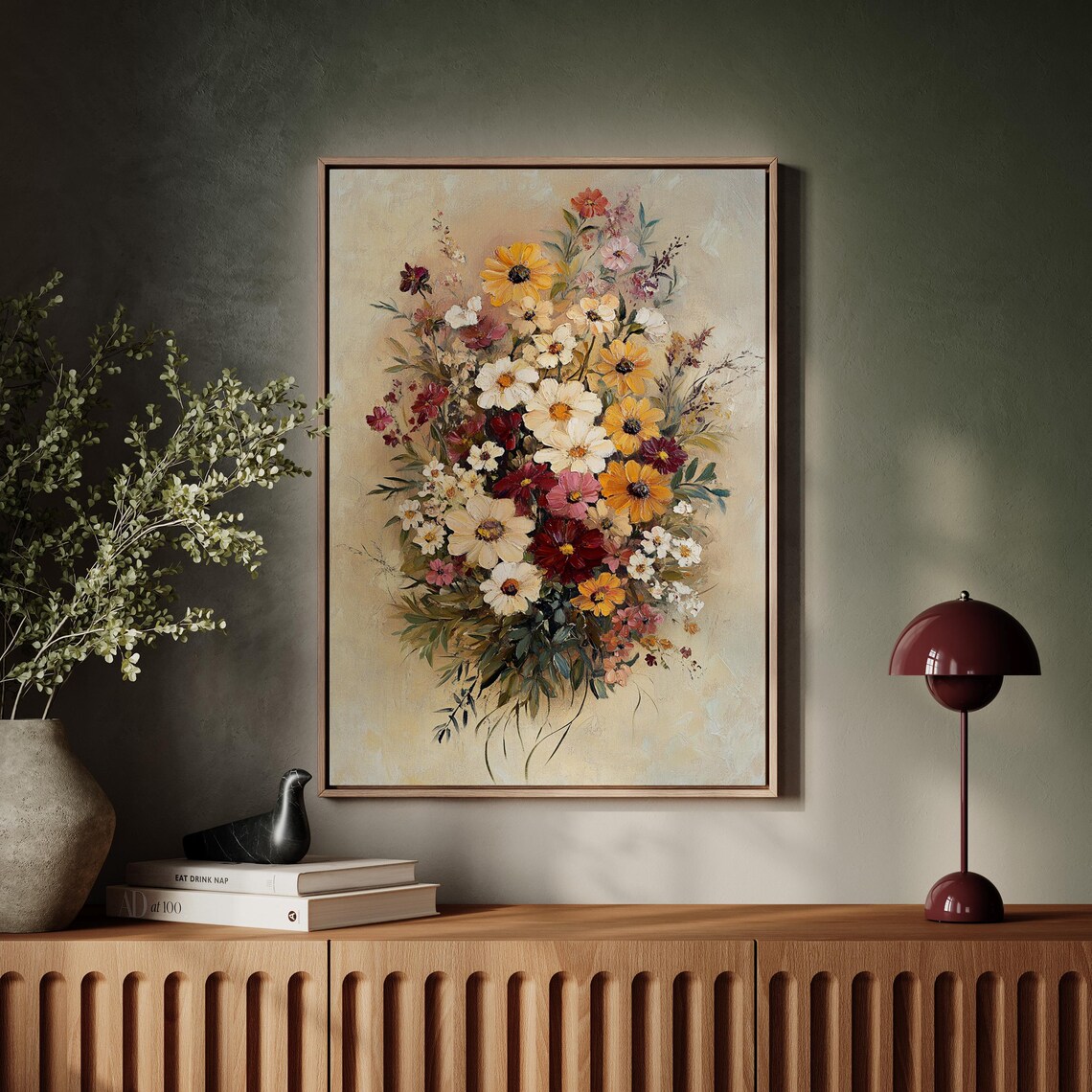 Vintage Wildflower Bouquet Rustic Floral Oil Painting Poster - Image 4