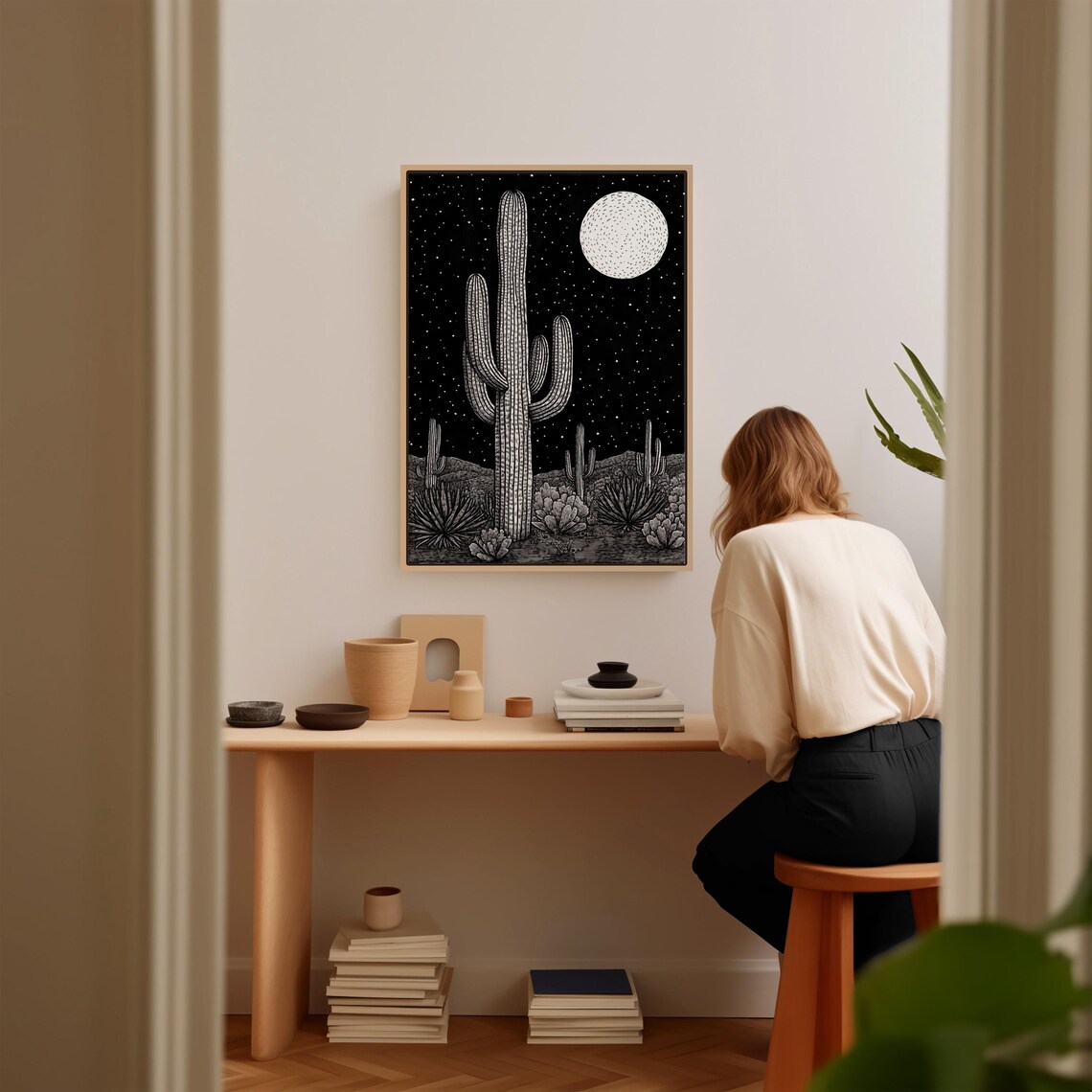 Saguaro Cactus Moonlit Desert Night Sky Southwestern Art Poster - Image 5