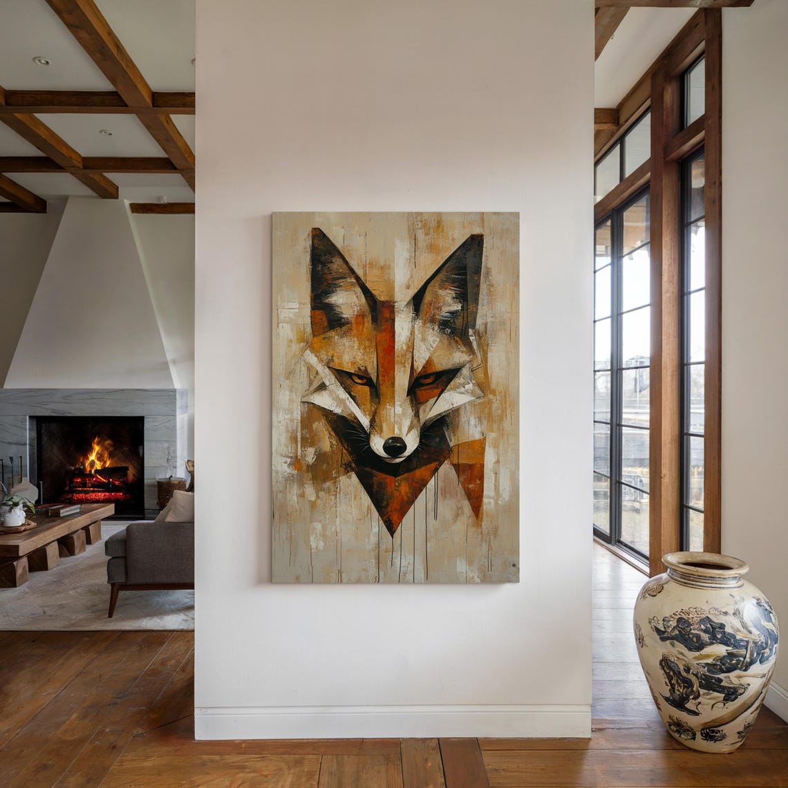 Abstract Geometric Fox Portrait Rustic Earthy Modern Wildlife Poster - Image 5