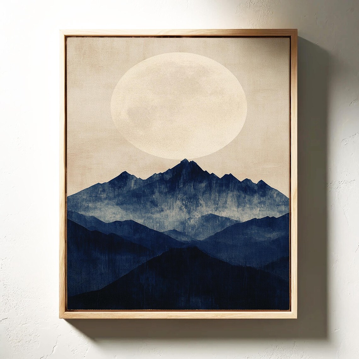 Indigo Blue Mountains Pale Full Moon Japanese Aesthetic Poster - Image 3