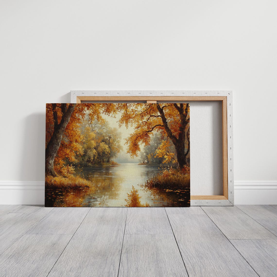 Golden Autumn Lake with Tranquil Reflective Waters Rustic Scene Poster - Image 3