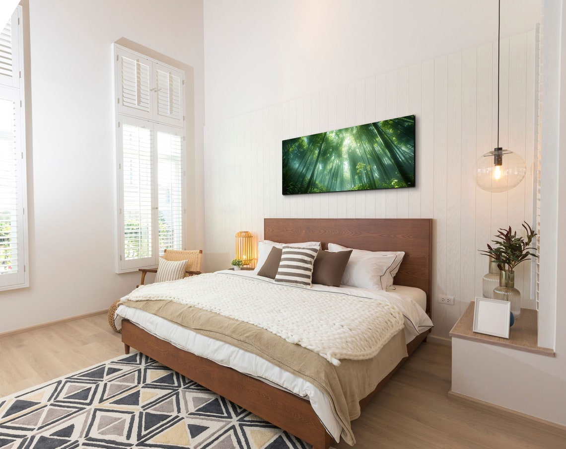 Sunlit Bamboo Forest Towering Stalks Canopy Light Rays Wall Art - Image 5