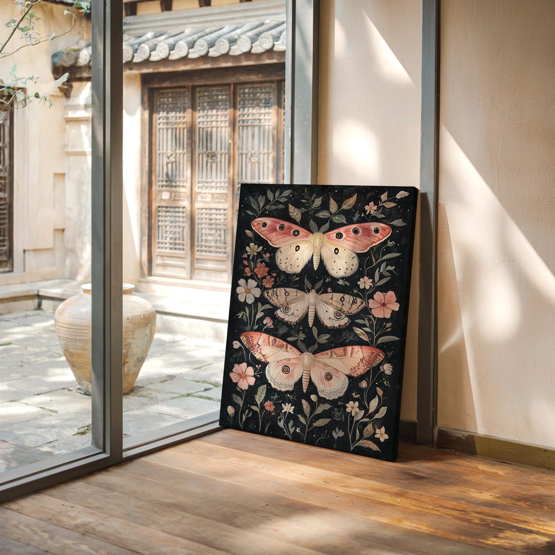Delicate Pink Moths And Wildflowers Wall Art For Botanical And Nature Inspired Home Decor - Image 4