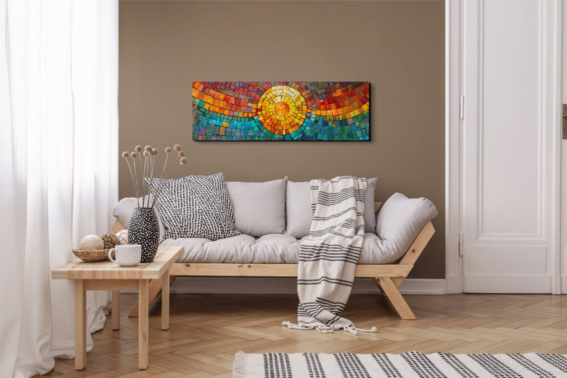 Radiant Mosaic Sun Warm Tiles Circular Sunburst Abstract Art Poster - Image 3