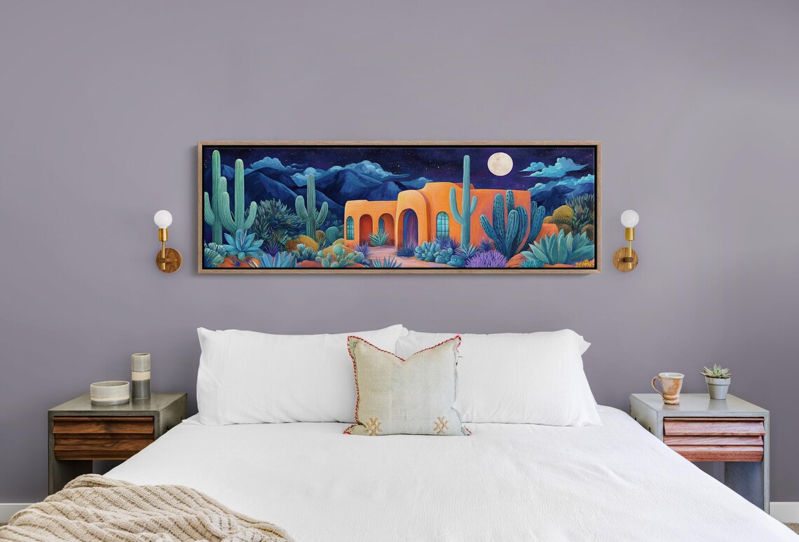Southwest Adobe House Under Full Moon Saguaro Night Landscape Poster - Image 5
