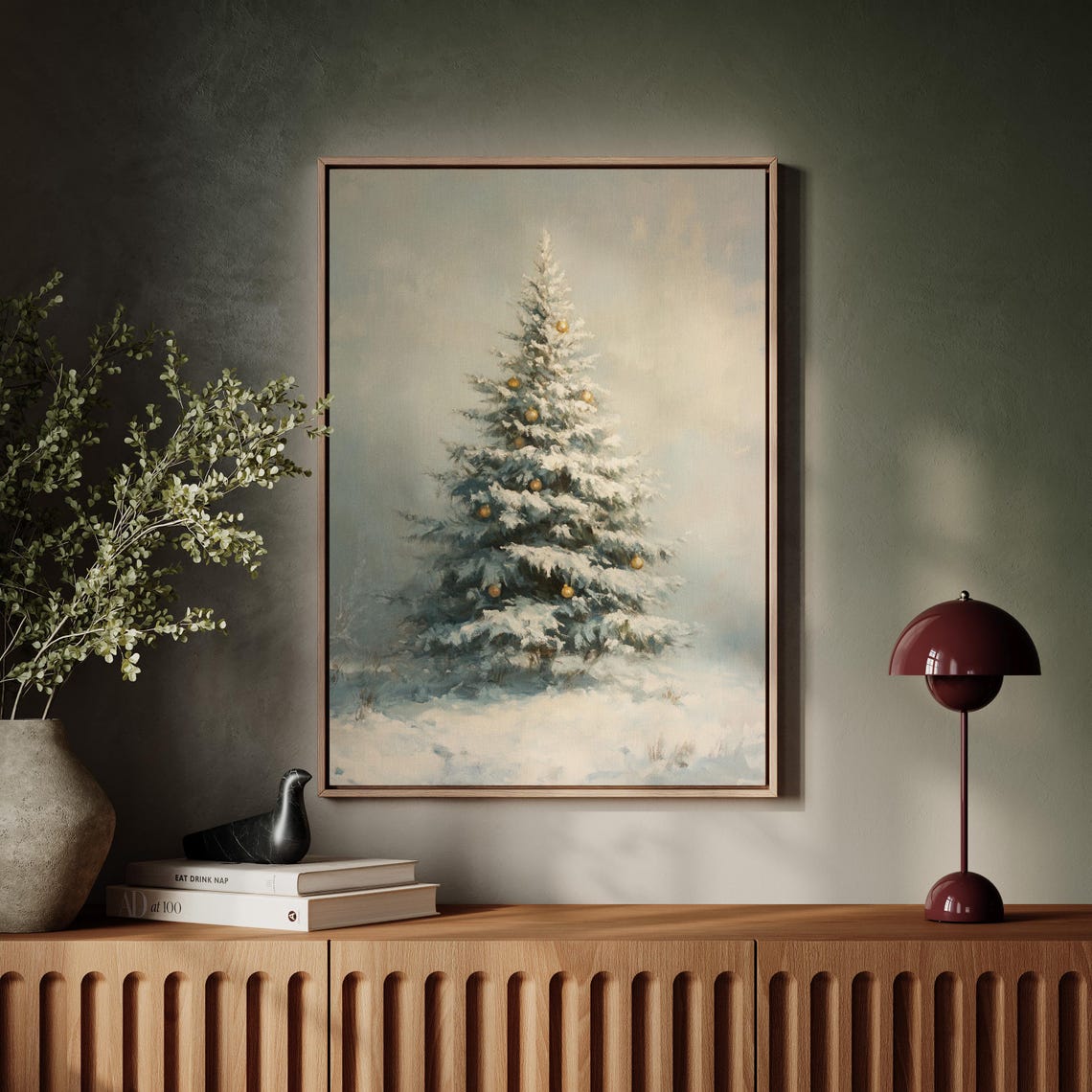 Snow Covered Christmas Tree With Gold Ornaments Winter Poster - Image 4