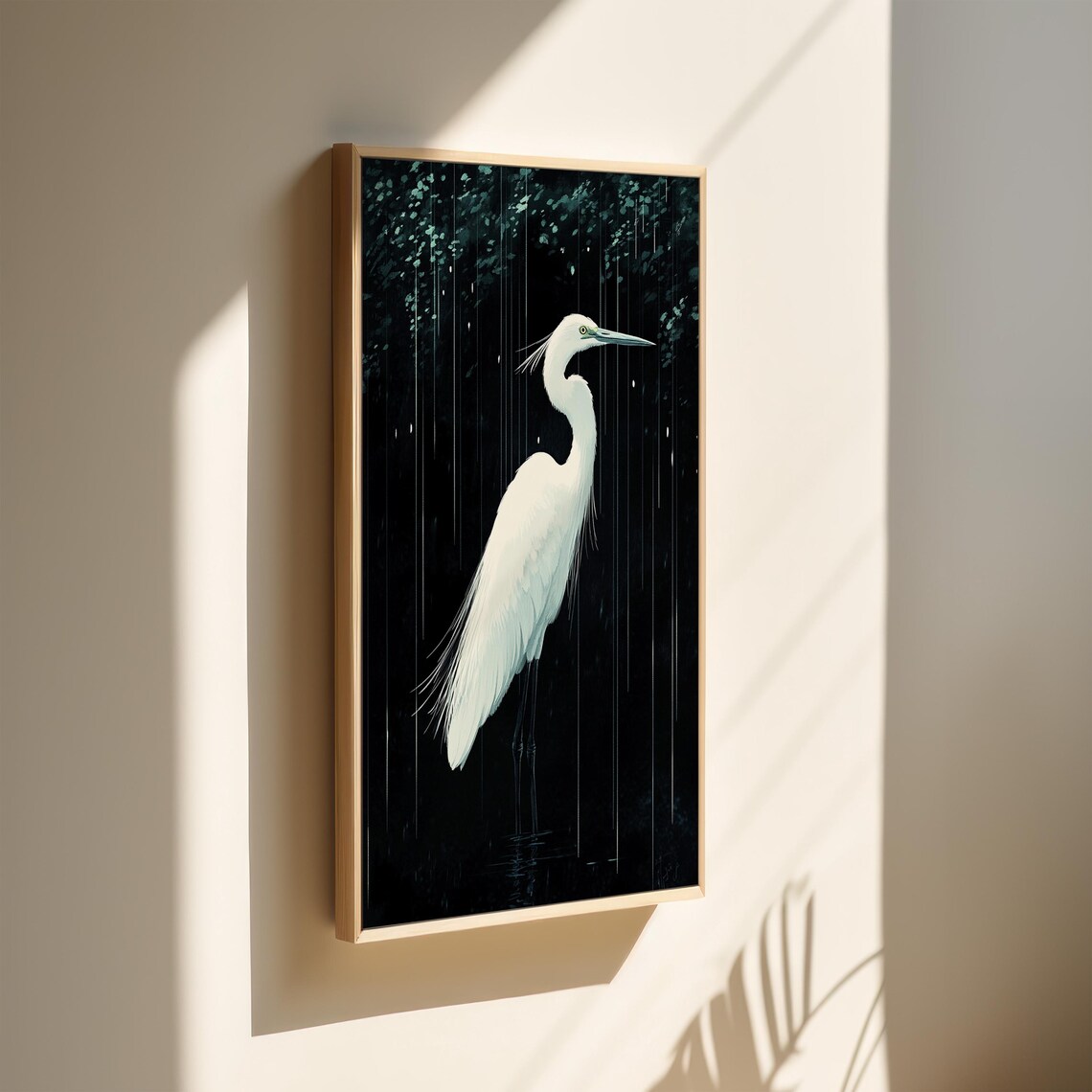 White Egret in the Rain Dramatic Dark Wildlife Bird Portrait Poster - Image 4