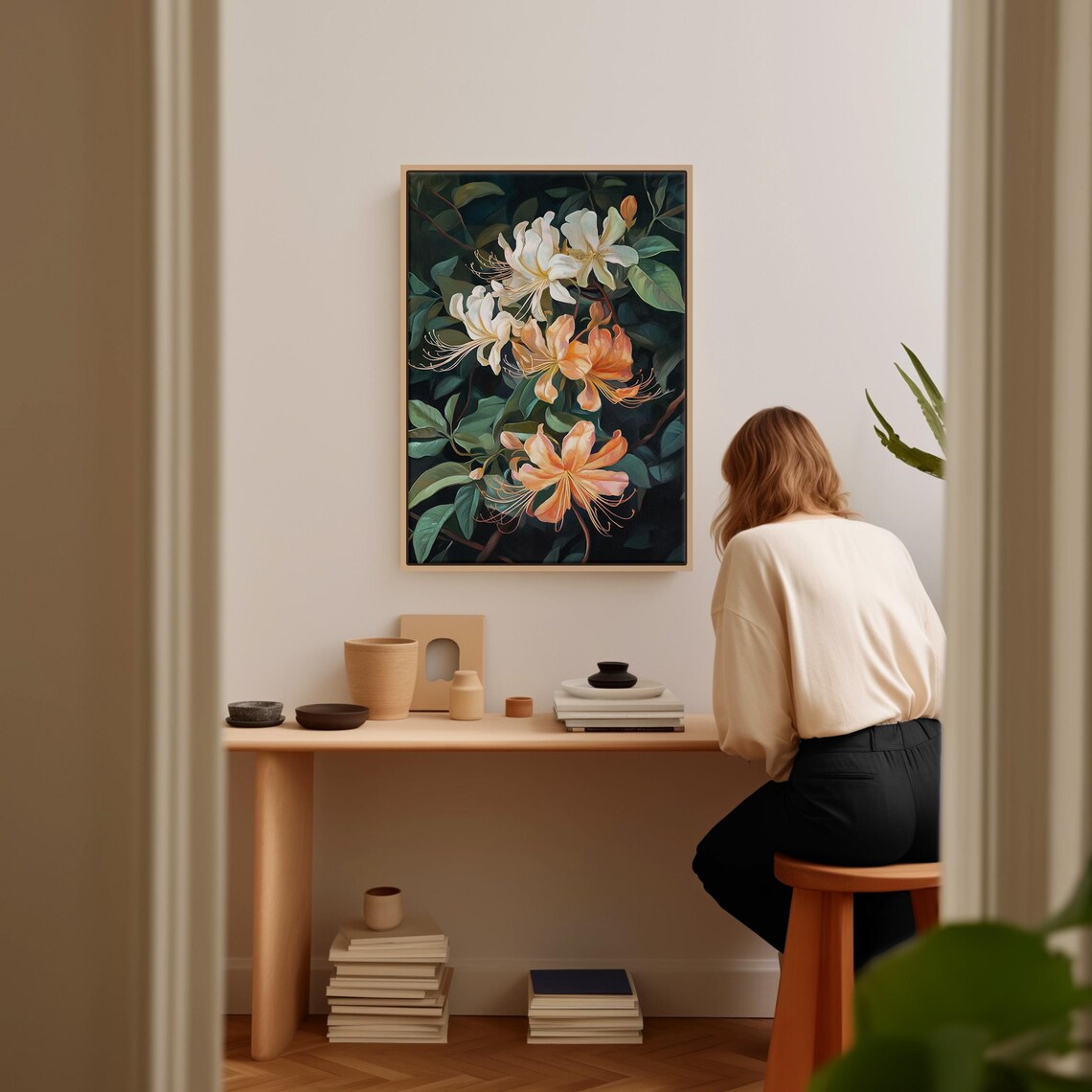 Elegant Honeysuckle Blossoms, Botanical Home Decor - Image 4