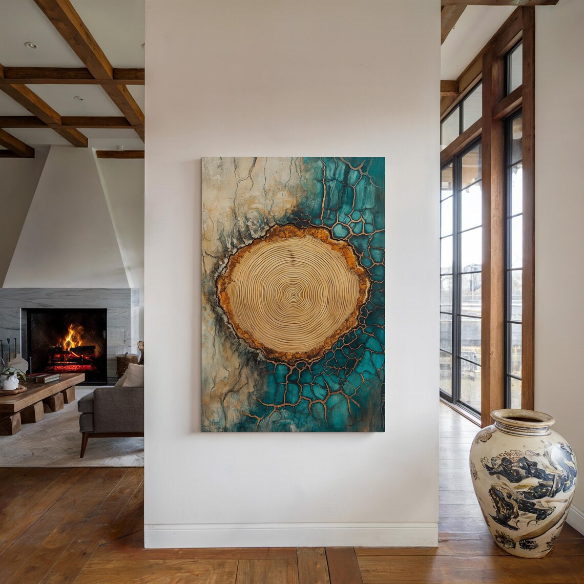 Abstract Tree Ring Nature Inspired Wood Grain And Cracked Resin Wall Art Rustic Organic Earthy Home Decor - Image 3