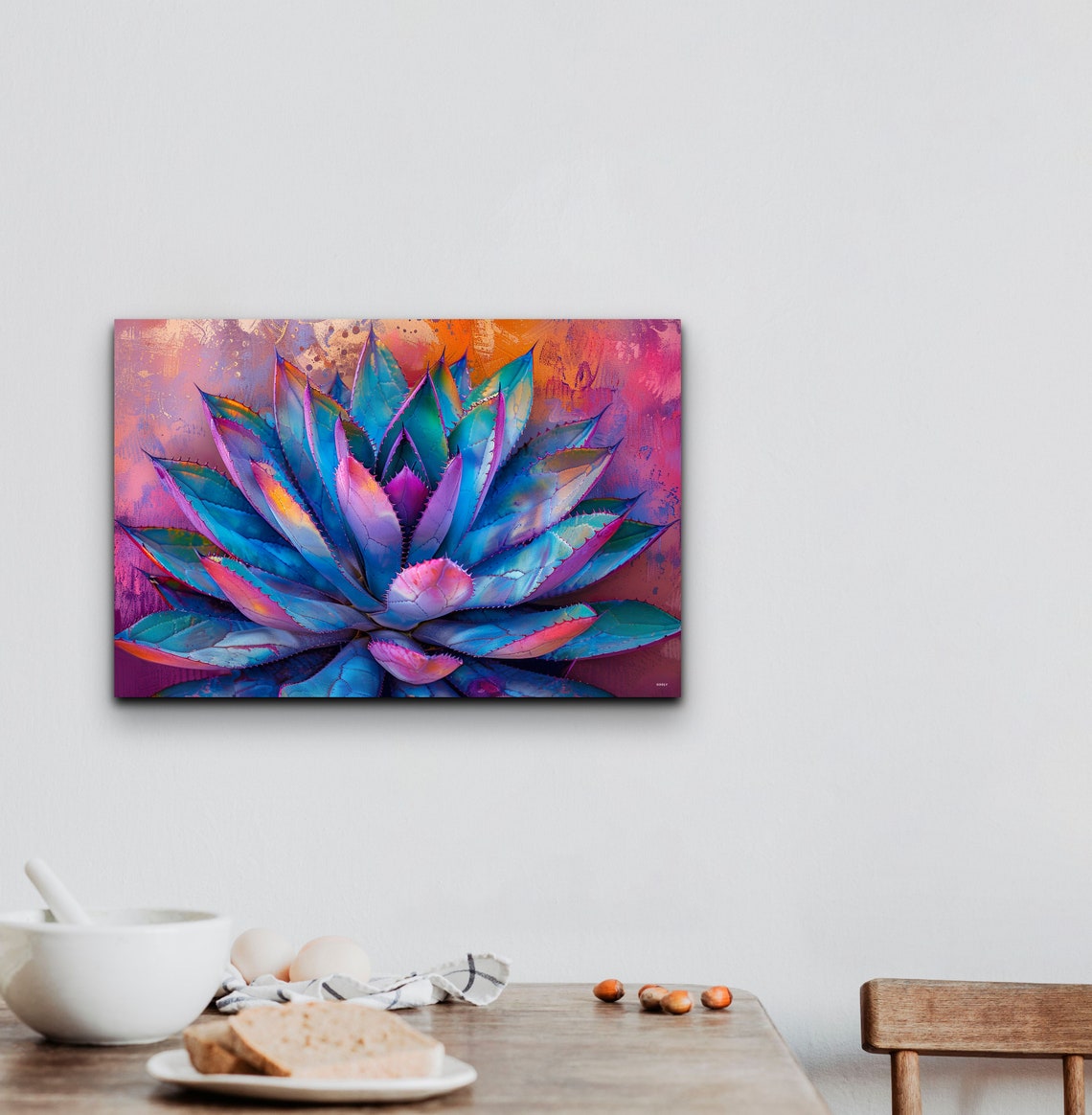 Vibrant Neon Blue Agave Succulent With Purple Pink Tones Wall Art - Image 3