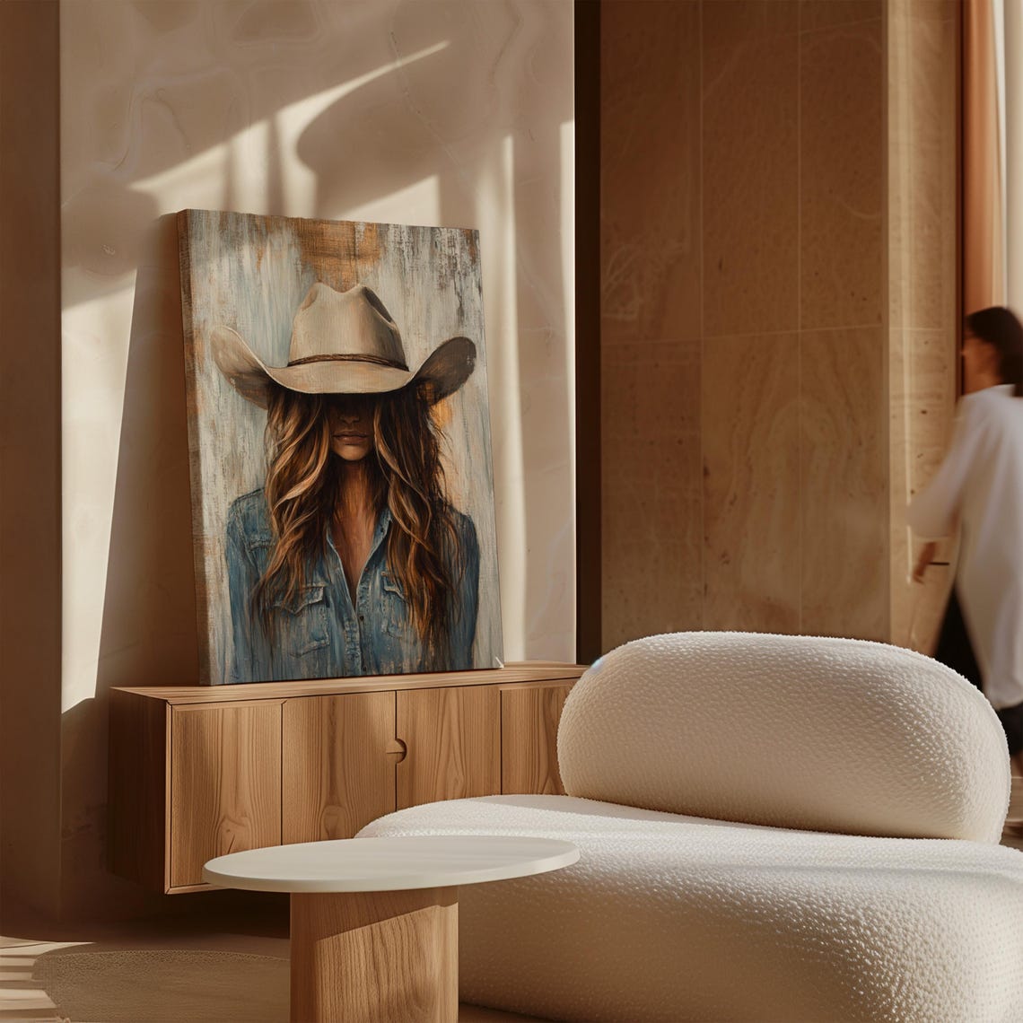 Cowgirl Art Western Wall Decor Denim Jacket And Cowboy Hat Painting Rustic Farmhouse Country Style - Image 5