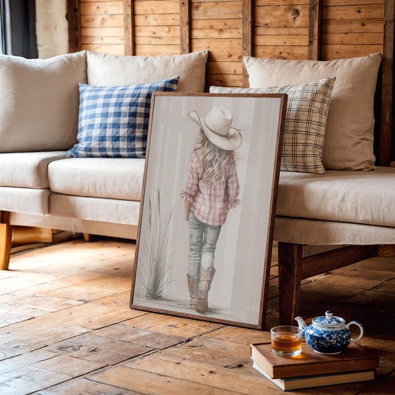 Little Cowgirl In Plaid Shirt And Boots Poster