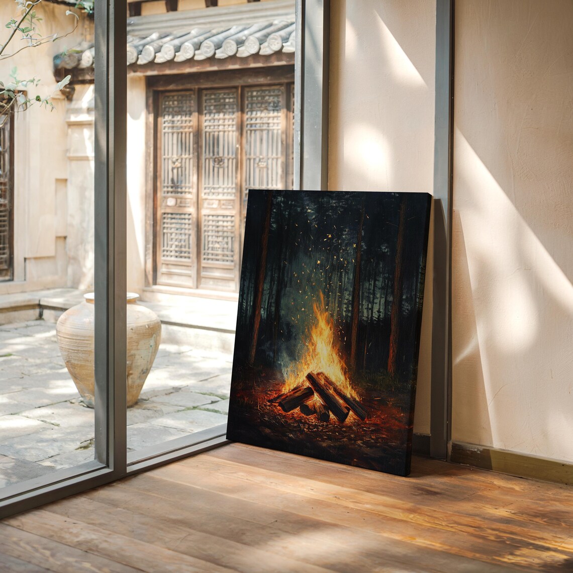 Enchanting Forest Campfire, Cozy Rustic Night Scene - Image 7